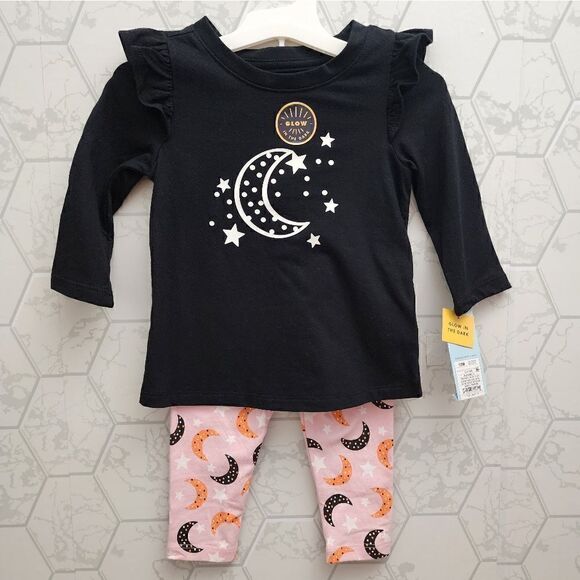 Nwt Girls' Moon 'Glow in the Dark'Long Sleeve Top & Leggings Set - Cat& Jack - Picture 1 of 6